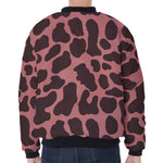 Red Brown Cow Print Zip Sleeve Bomber Jacket
