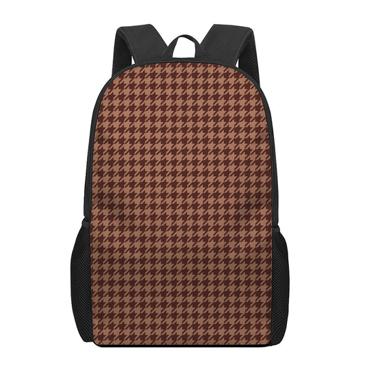 Red Brown Houndstooth Pattern Print 17 Inch Backpack