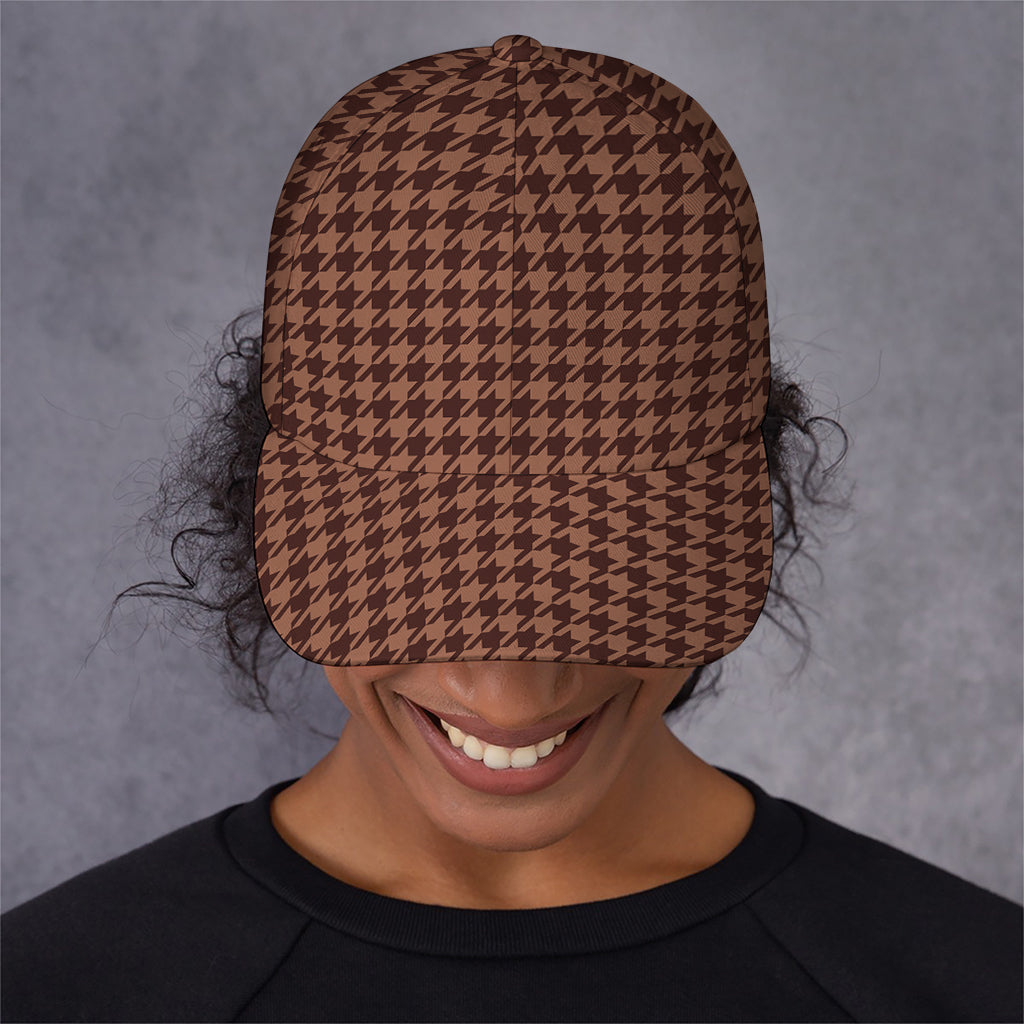 Red Brown Houndstooth Pattern Print Baseball Cap