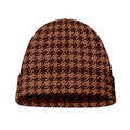 Red Brown Houndstooth Pattern Print Beanie