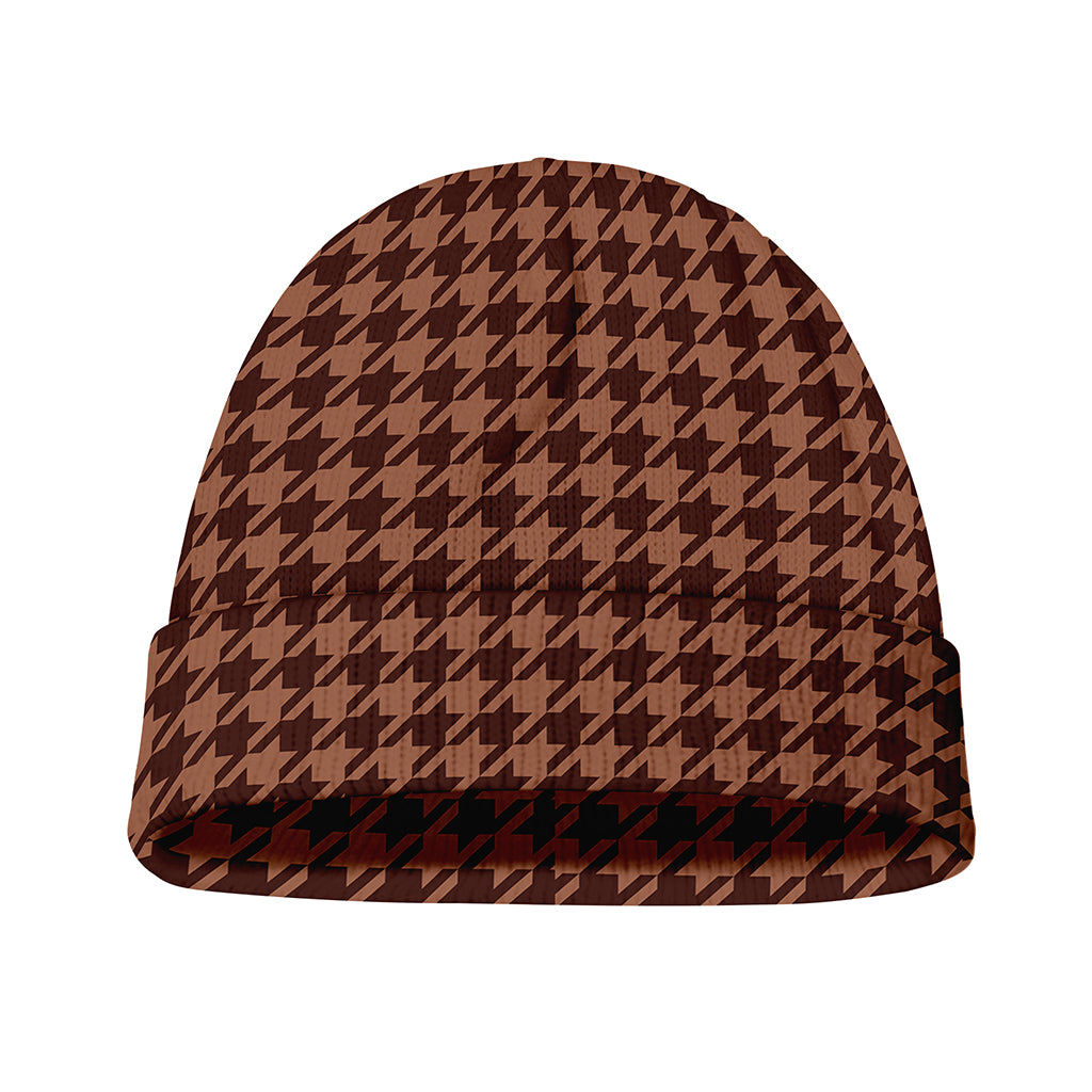 Red Brown Houndstooth Pattern Print Beanie