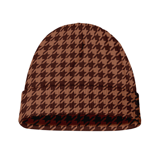 Red Brown Houndstooth Pattern Print Beanie