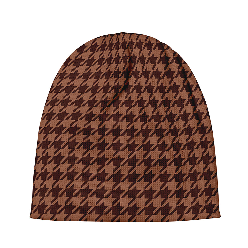 Red Brown Houndstooth Pattern Print Beanie