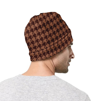 Red Brown Houndstooth Pattern Print Beanie