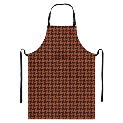 Red Brown Houndstooth Pattern Print Bib Apron With Pocket