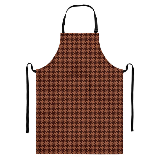 Red Brown Houndstooth Pattern Print Bib Apron With Pocket