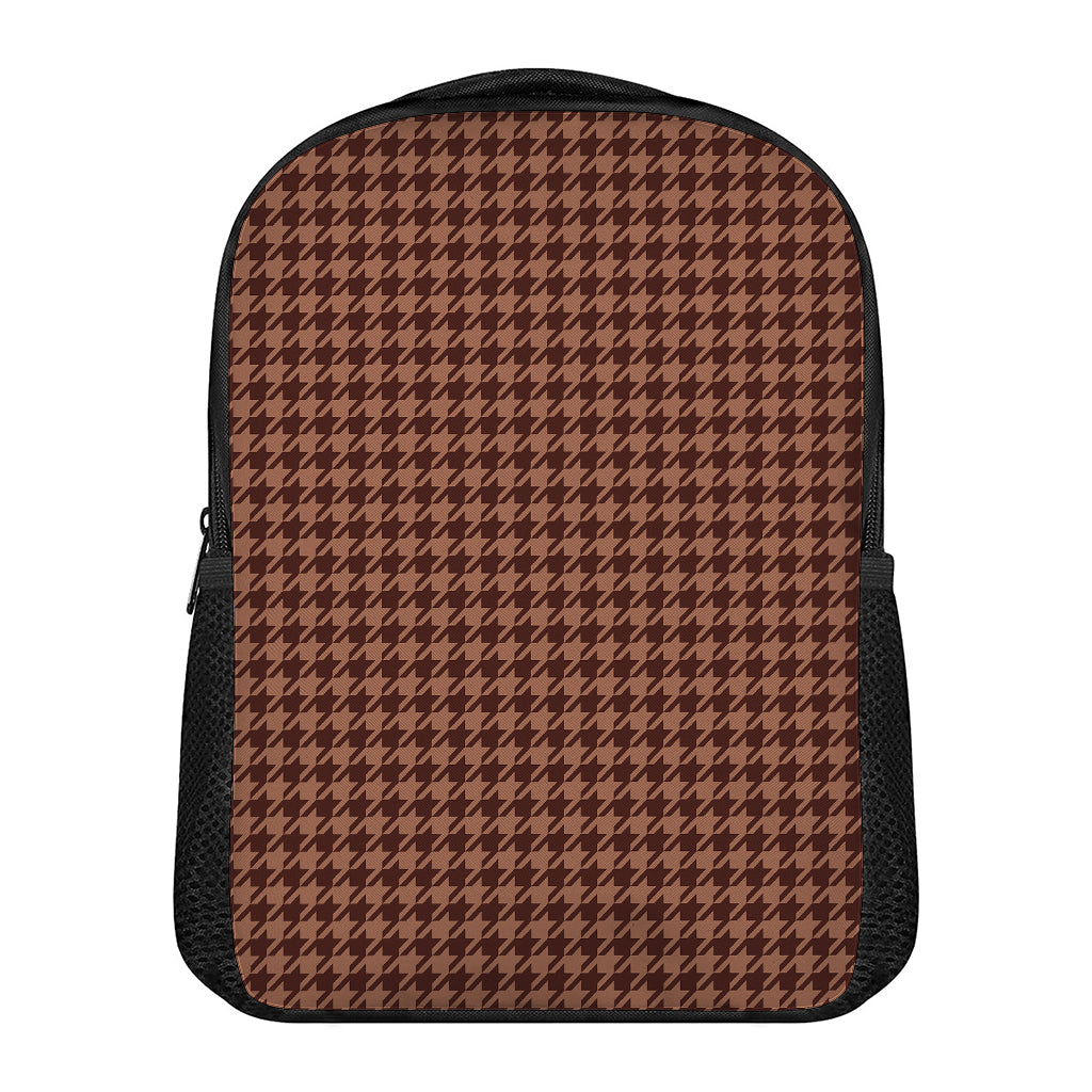 Red Brown Houndstooth Pattern Print Casual Backpack