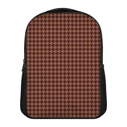 Red Brown Houndstooth Pattern Print Casual Backpack