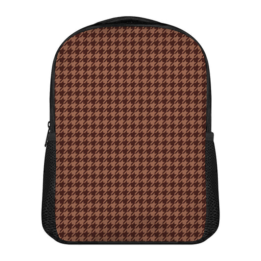 Red Brown Houndstooth Pattern Print Casual Backpack