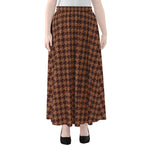 Red Brown Houndstooth Pattern Print Chiffon Maxi Skirt