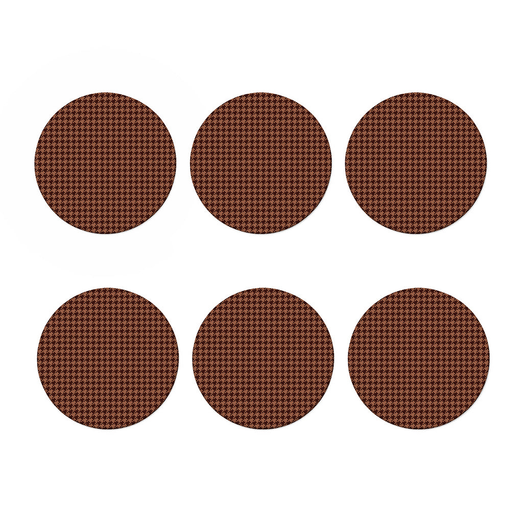 Red Brown Houndstooth Pattern Print Coaster Set