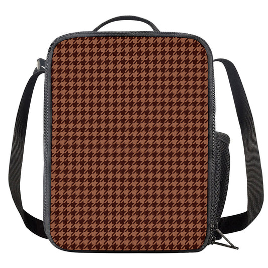Red Brown Houndstooth Pattern Print Crossbody Lunch Bag