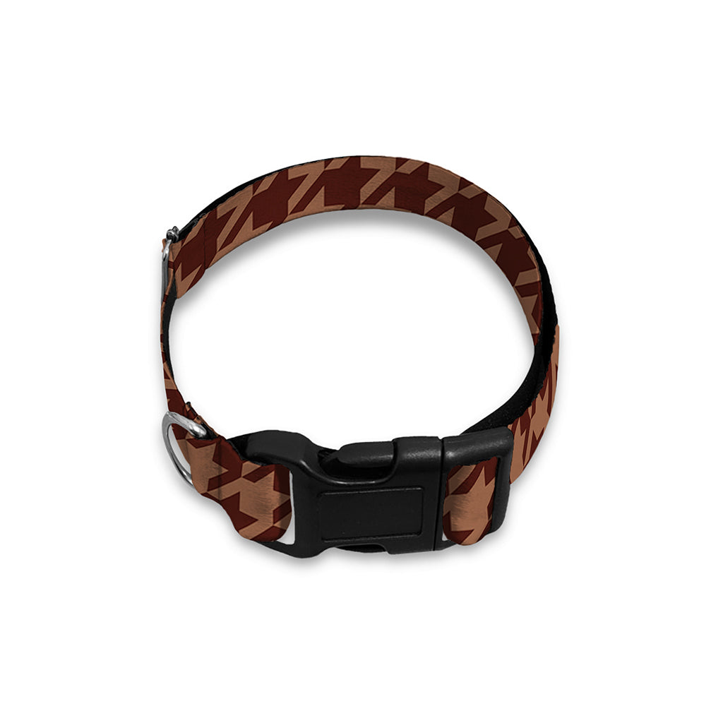 Red Brown Houndstooth Pattern Print Dog Collar