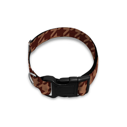Red Brown Houndstooth Pattern Print Dog Collar