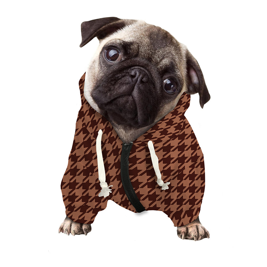 Red Brown Houndstooth Pattern Print Dog Zip Up Hoodie