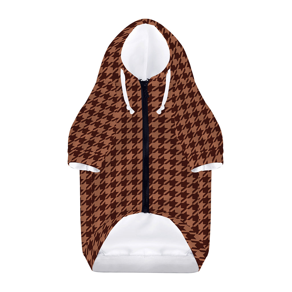 Red Brown Houndstooth Pattern Print Dog Zip Up Hoodie