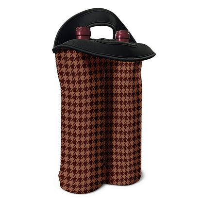 Red Brown Houndstooth Pattern Print Double Neoprene Wine Tote