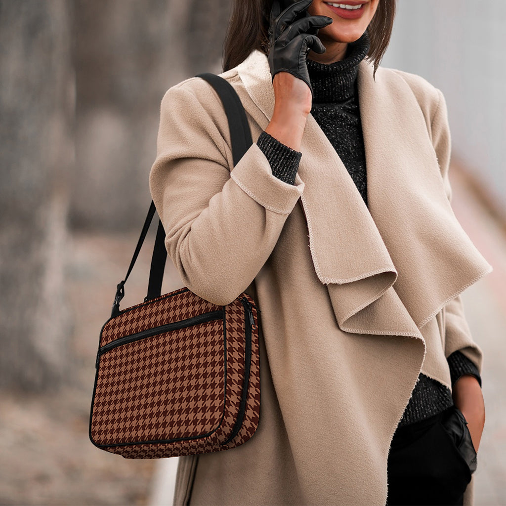Red Brown Houndstooth Pattern Print Double Strap Bible Bag