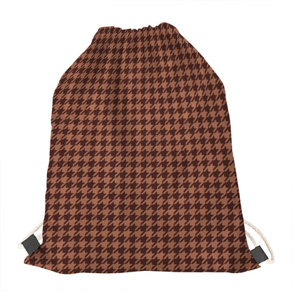 Red Brown Houndstooth Pattern Print Drawstring Bag