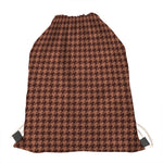 Red Brown Houndstooth Pattern Print Drawstring Bag
