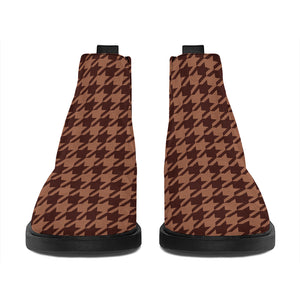 Red Brown Houndstooth Pattern Print Flat Ankle Boots