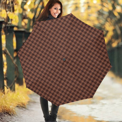 Red Brown Houndstooth Pattern Print Foldable Umbrella