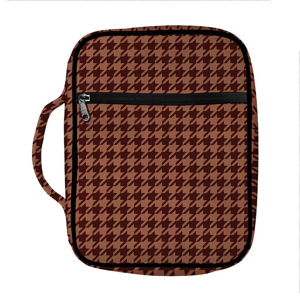 Red Brown Houndstooth Pattern Print Front Pocket Bible Bag