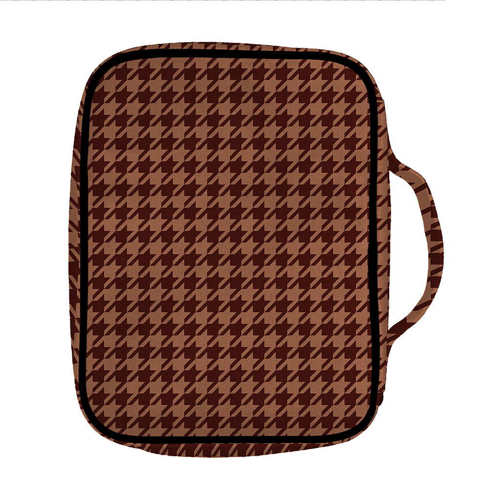 Red Brown Houndstooth Pattern Print Front Pocket Bible Bag