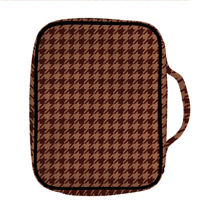 Red Brown Houndstooth Pattern Print Front Pocket Bible Bag