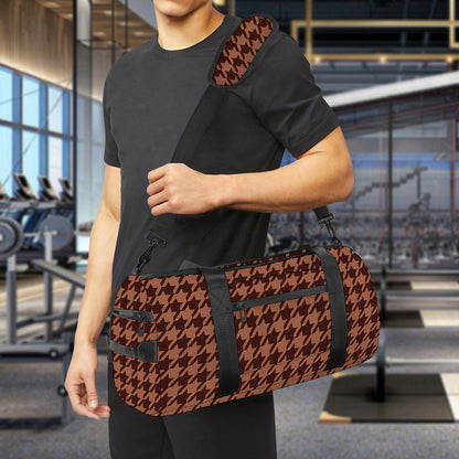 Red Brown Houndstooth Pattern Print Gym Bag