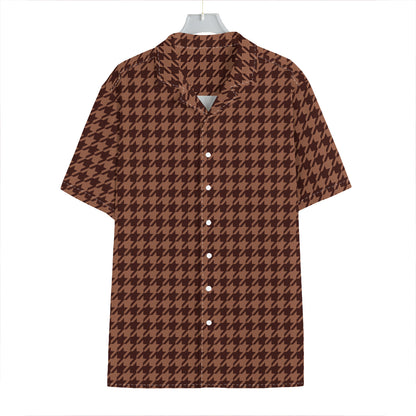 Red Brown Houndstooth Pattern Print Hawaiian Shirt