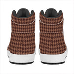 Red Brown Houndstooth Pattern Print High Top Leather Sneakers