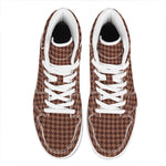 Red Brown Houndstooth Pattern Print High Top Leather Sneakers