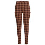 Red Brown Houndstooth Pattern Print High-Waisted Pocket Leggings