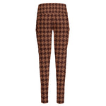 Red Brown Houndstooth Pattern Print High-Waisted Pocket Leggings