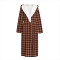 Red Brown Houndstooth Pattern Print Hooded Bathrobe