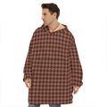 Red Brown Houndstooth Pattern Print Hoodie Blanket