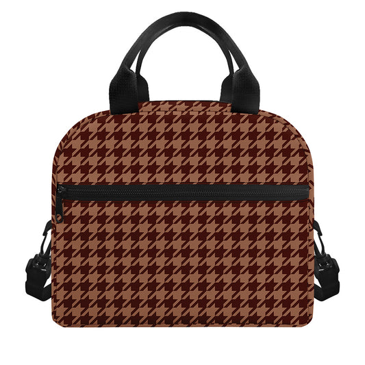 Red Brown Houndstooth Pattern Print Insulated Lunch Bag