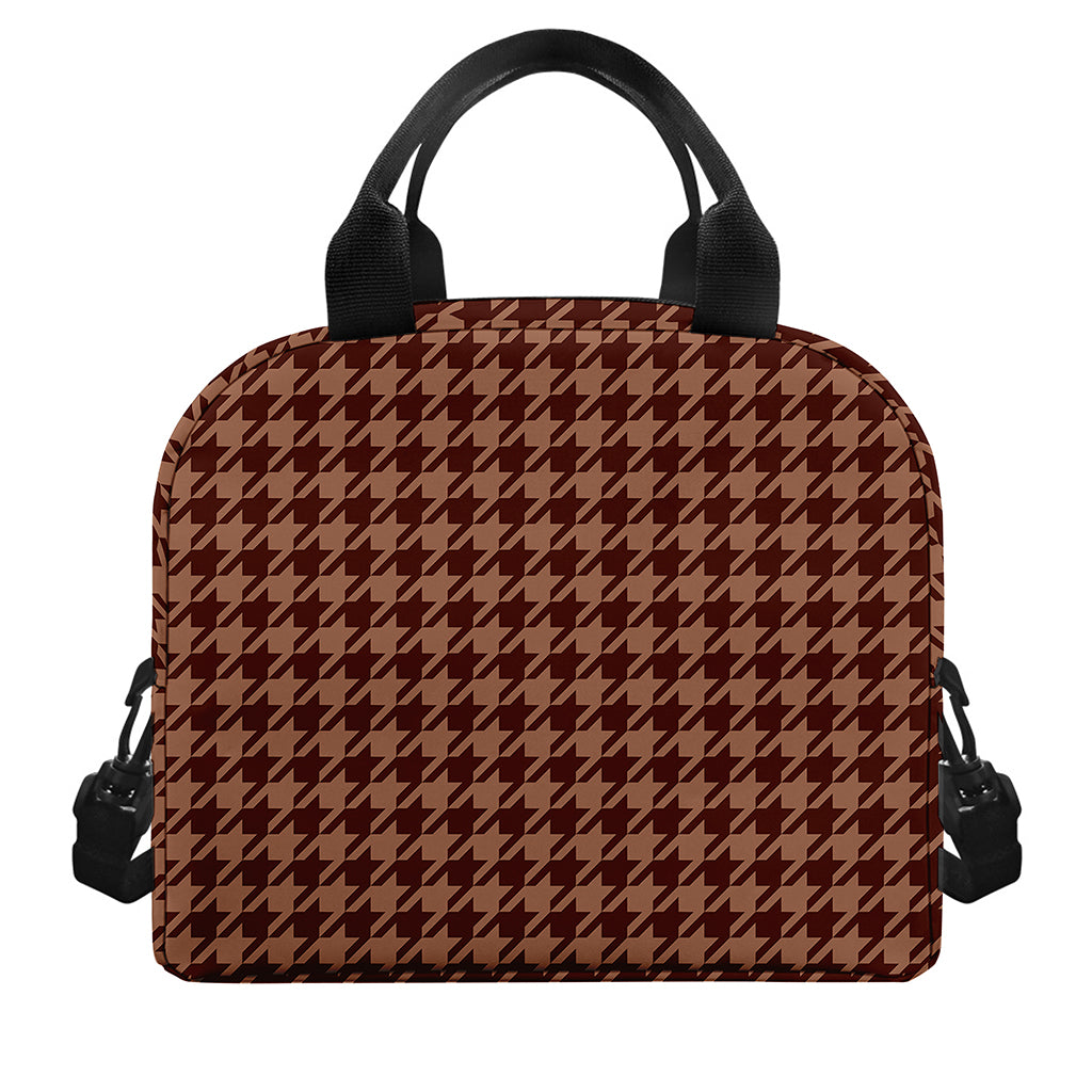 Red Brown Houndstooth Pattern Print Insulated Lunch Bag