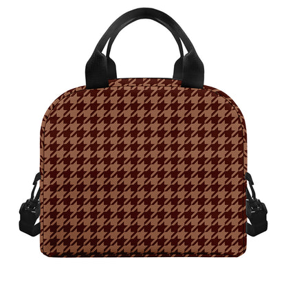 Red Brown Houndstooth Pattern Print Insulated Lunch Bag