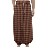 Red Brown Houndstooth Pattern Print Lantern Pants