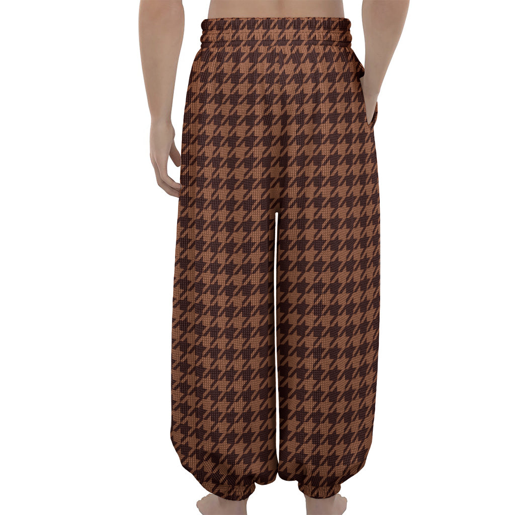 Red Brown Houndstooth Pattern Print Lantern Pants
