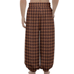 Red Brown Houndstooth Pattern Print Lantern Pants
