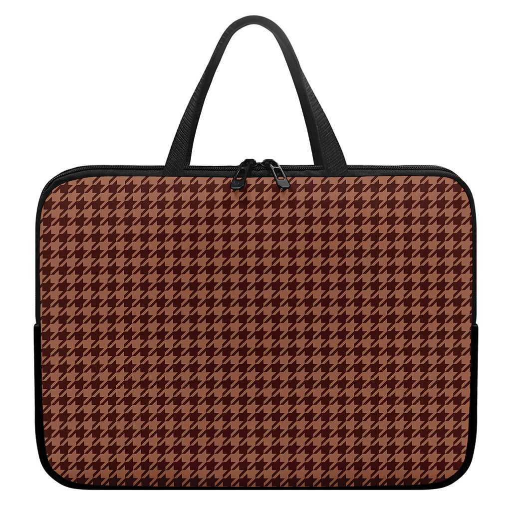 Red Brown Houndstooth Pattern Print Laptop Sleeve With Handle
