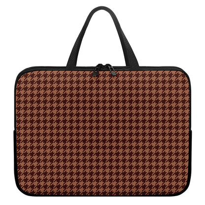 Red Brown Houndstooth Pattern Print Laptop Sleeve With Handle