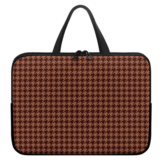 Red Brown Houndstooth Pattern Print Laptop Sleeve With Handle