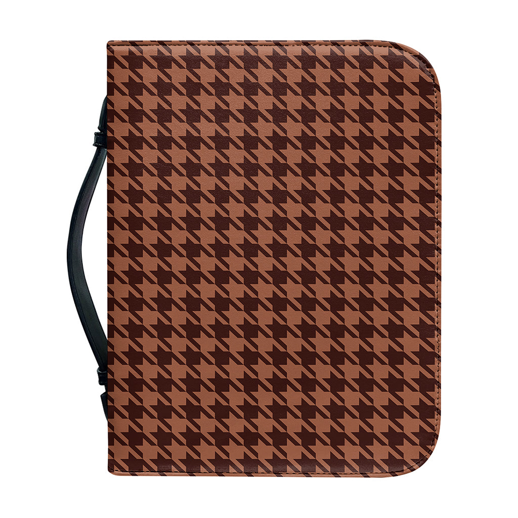 Red Brown Houndstooth Pattern Print Leather Bible Cover