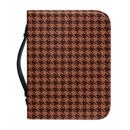 Red Brown Houndstooth Pattern Print Leather Bible Cover