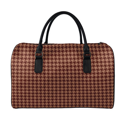 Red Brown Houndstooth Pattern Print Leather Duffle Bag