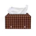 Red Brown Houndstooth Pattern Print Leather Tissue Box Cover